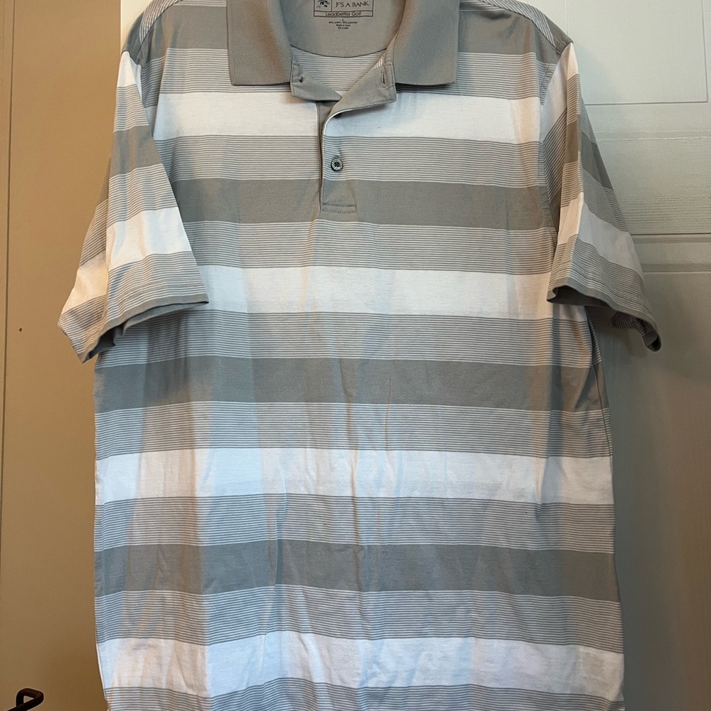 Jos. A. Bank Leadbetter Golf Gray and White Striped Polo Shirt